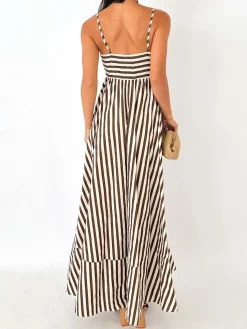 Striped Pleated Cami Long Dress