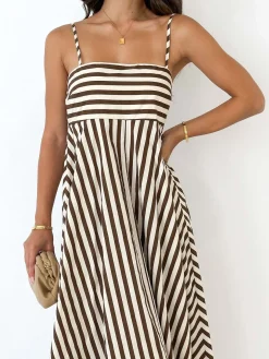Striped Pleated Cami Long Dress