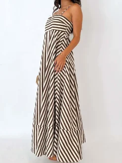 Striped Pleated Cami Long Dress