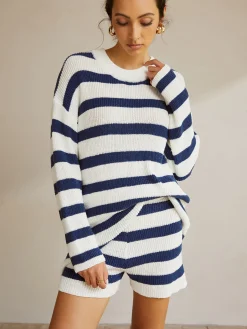 Striped Ribbed Sweater Shorts Set