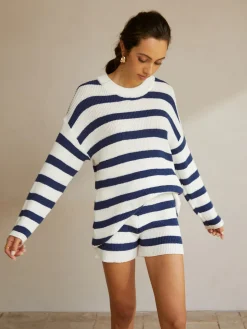 Striped Ribbed Sweater Shorts Set