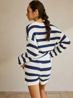 Striped Ribbed Sweater Shorts Set