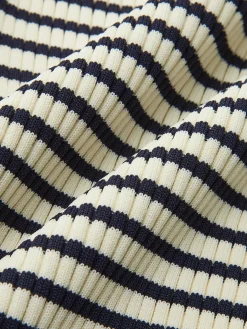 Striped Ruffle-Sleeve Knit Top
