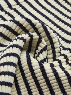 Striped Ruffle-Sleeve Knit Top