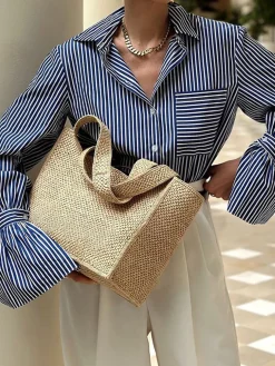 Striped Ruffle-Sleeve Polo Shirt