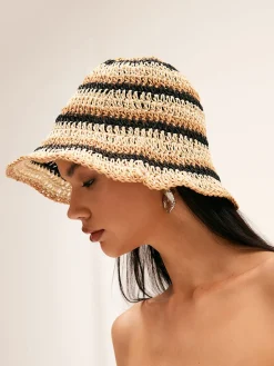 Striped Straw Bucket Hat