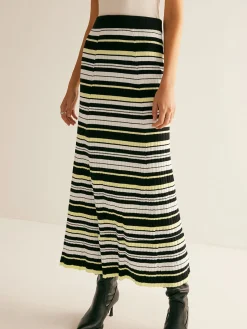 Striped Stretch Sweater Midi Skirt