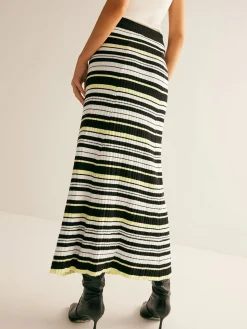 Striped Stretch Sweater Midi Skirt