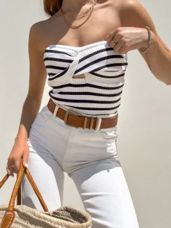 Striped Twist Detail Tube Top