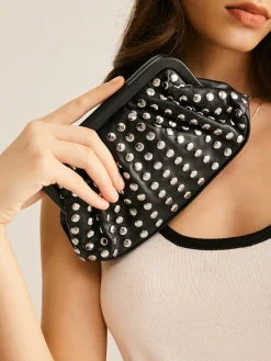 Studded Pleated Clutch Bag