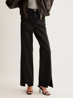 Studded Wide-Leg Denim Jeans