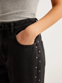 Studded Wide-Leg Denim Jeans