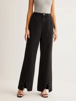Studded Wide-Leg Denim Jeans
