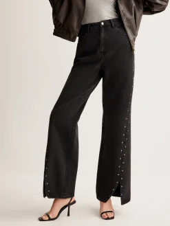 Studded Wide-Leg Denim Jeans