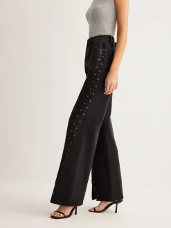 Studded Wide-Leg Denim Jeans