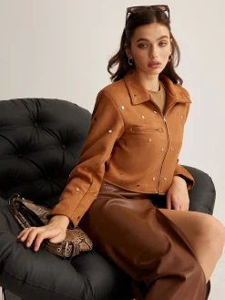 Studded Zipper Crop Blazer