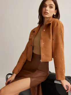Studded Zipper Crop Blazer