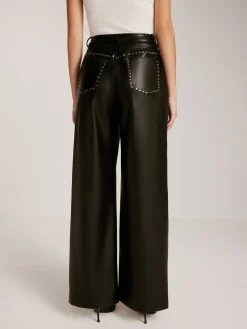 Studded-Decor PU Leather Straight Pants
