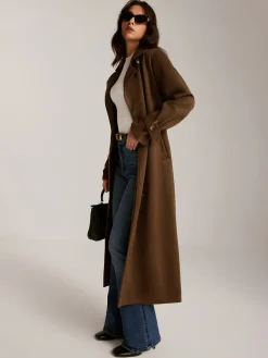 Suede Belted Button Long Trench Coat
