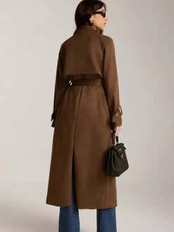 Suede Belted Button Long Trench Coat