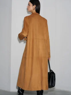 Suede Button Long Blazer