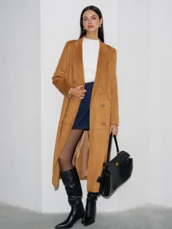 Suede Button Long Blazer