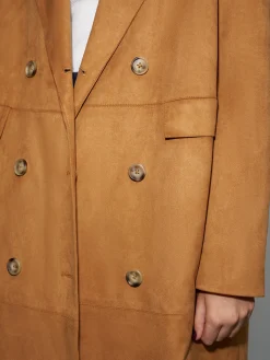 Suede Button Long Blazer