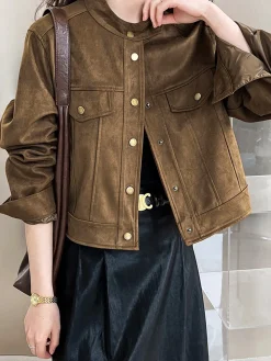 Suede Button Short Jacket