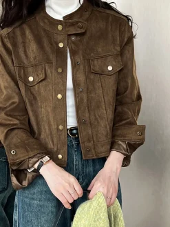Suede Button Short Jacket