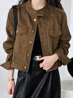 Suede Button Short Jacket