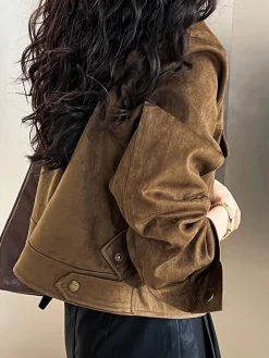 Suede Button Short Jacket