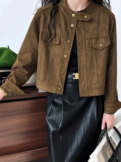 Suede Button Short Jacket