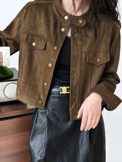 Suede Button Short Jacket