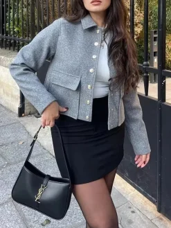 Suede Button Short Polo Jacket