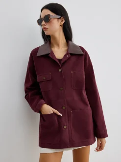Suede Contrast Collar Pockets Jacket