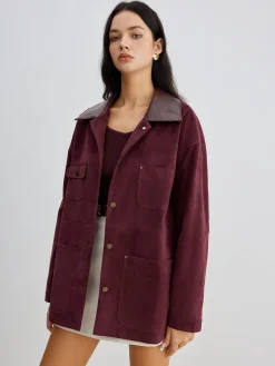 Suede Contrast Collar Pockets Jacket