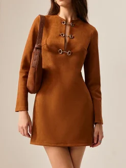 Suede Metal-Detail Short Dress