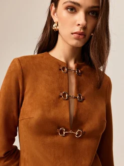 Suede Metal-Detail Short Dress