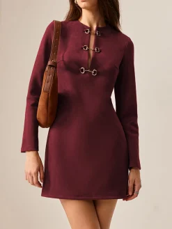 Suede Metal-Detail Short Dress