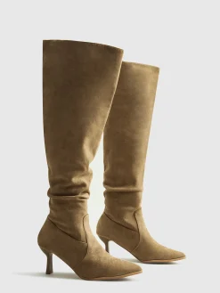 Suede Ruched Knee-High Boots