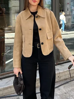 Suede Soft Button Lapel Jacket