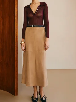 Suede Straight Skirt Without Belt