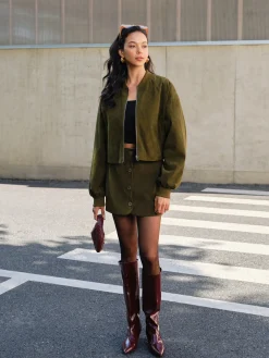 Suede Zipper Mini Skirt
