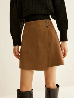 Suede Zipper Wrap Skirt