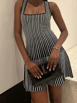 Summer Contrast Trim Striped Short Dress