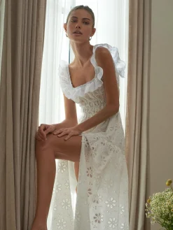 Sundrenched Cotton Eyelet Embroidered Long Dress