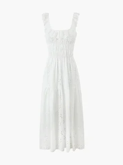 Sundrenched Cotton Eyelet Embroidered Long Dress