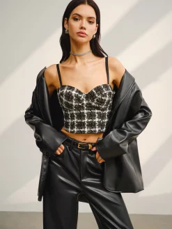 Sweetheart Checked Crop Cami Top
