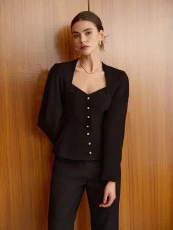 Sweetheart Neckline Slim Blouse
