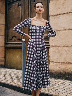 Sweetheart Plaid Pleated Dress